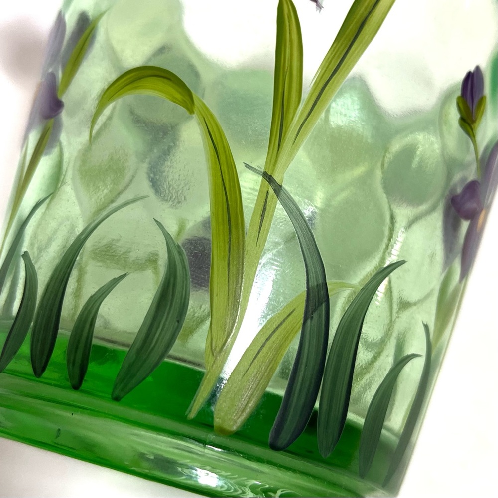 Fenton Desisgner Showcase Series Hand Painted Green Purple Vase Triple Signed - Picture 15 of 17